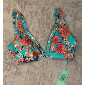 NWT Sea Level Swim Dominica Tri Bra Bikini Top Aqua Floral B/C Cup Booster US 6